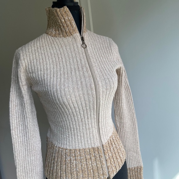 Dex Long Sleeve High Neck Zip Front Sweater Cream - Picture 9 of 11